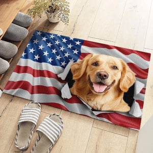 Tapis décoratif personnalisé avec photo « Amour, rires et amis » pour chiens et chats – Cadeau de pendaison de crémaillère pour propriétaires et amoureux des animaux