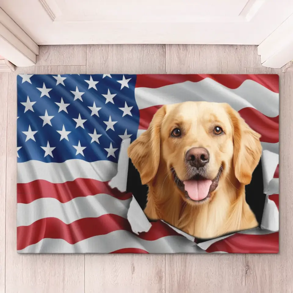 Tapis décoratif personnalisé avec photo « Amour, rires et amis » pour chiens et chats – Cadeau de pendaison de crémaillère pour propriétaires et amoureux des animaux