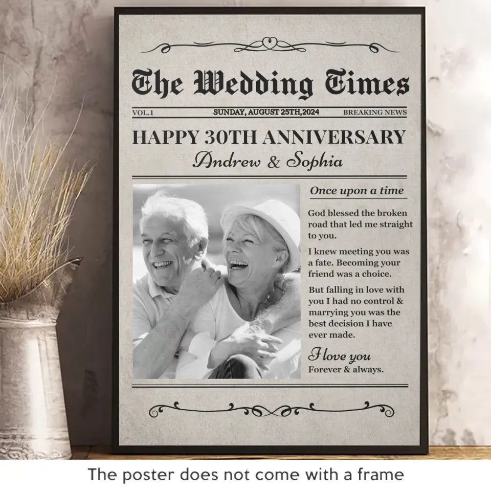 Journal photo personnalisé Save The Date The Wedding Times - Affiche verticale personnalisée pour couple - Cadeau pour mari et femme, anniversaire