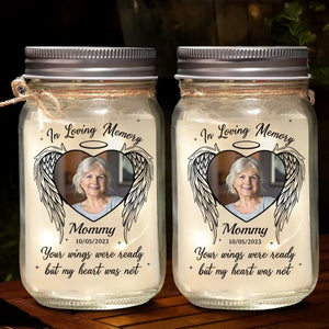 Photo personnalisée à jamais gravée dans nos cœurs - Lampe commémorative personnalisée en pot Mason - Cadeau de condoléances pour les membres de la famille
