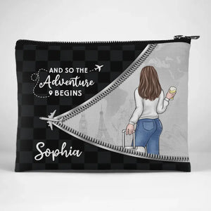 Et ainsi commence l'aventure - Trousse de maquillage personnalisée de voyage - Cadeau de vacances, cadeau pour les amateurs de voyages d'aventure