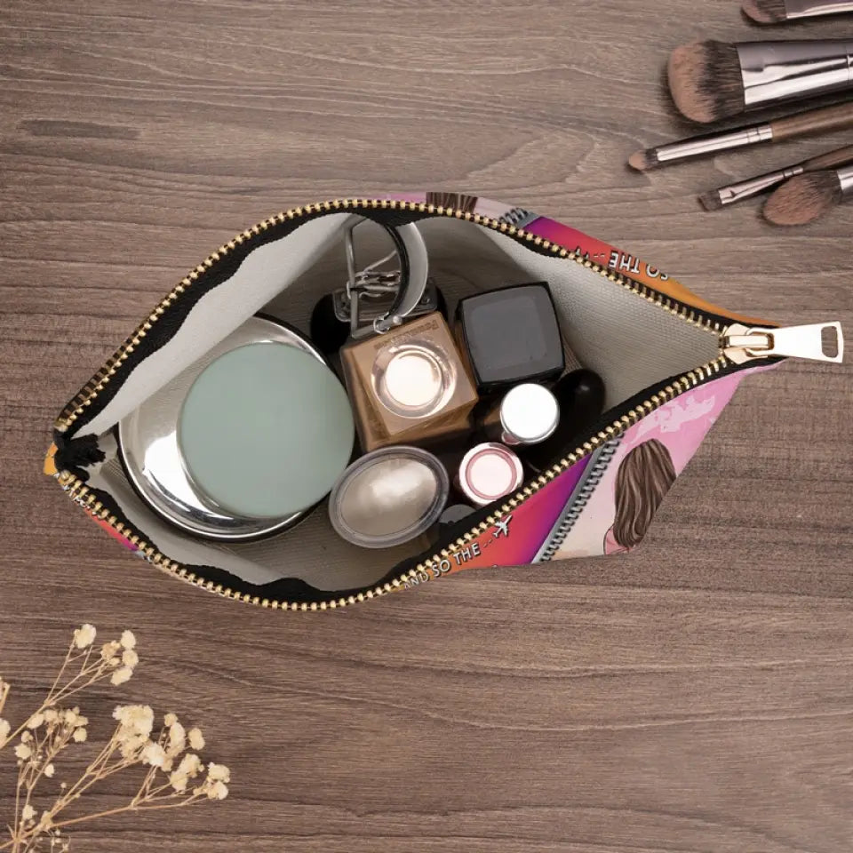 Et ainsi commence l'aventure - Trousse de maquillage personnalisée de voyage - Cadeau de vacances, cadeau pour les amateurs de voyages d'aventure