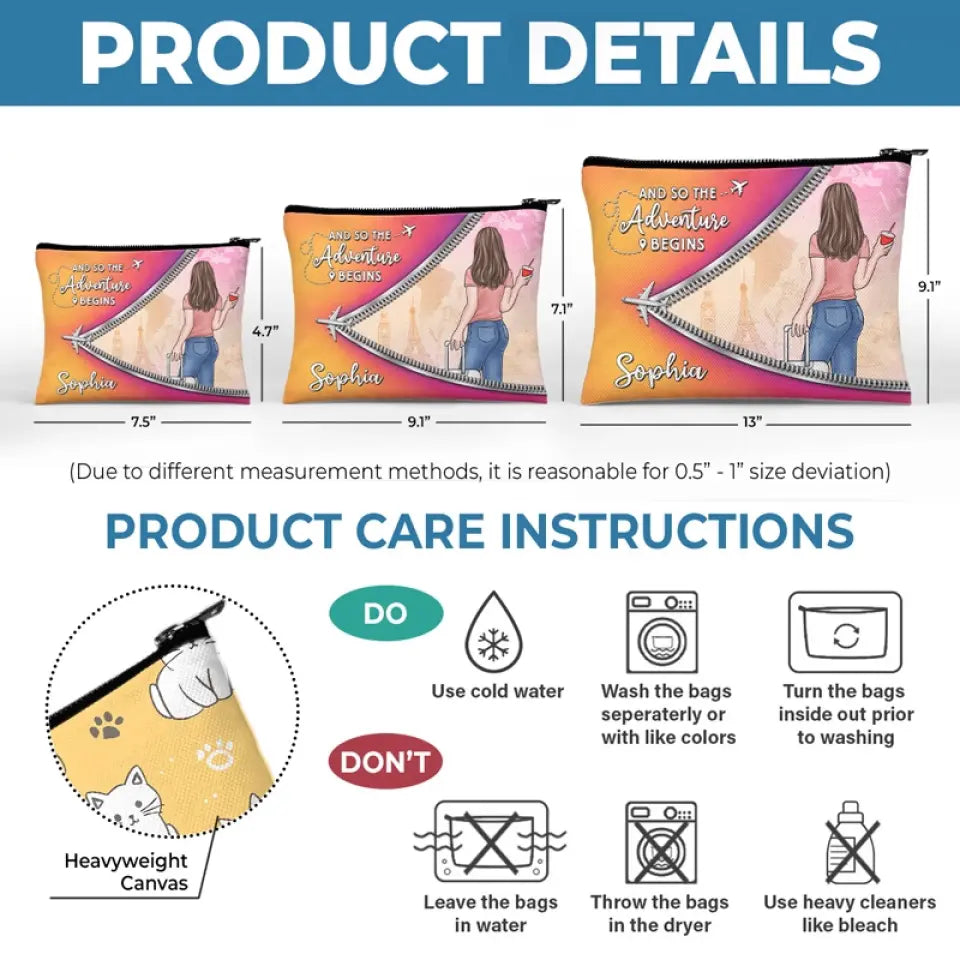 Et ainsi commence l'aventure - Trousse de maquillage personnalisée de voyage - Cadeau de vacances, cadeau pour les amateurs de voyages d'aventure