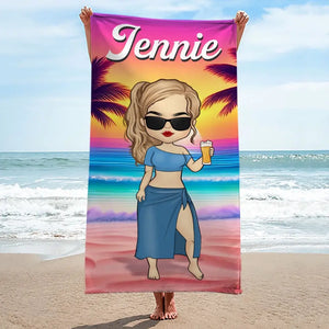 Été, plage, piscine, voyage - Serviette de plage personnalisée Bestie - Cadeau de vacances d'été, cadeau de fête d'anniversaire à la piscine pour meilleures amies, meilleures amies, sœurs