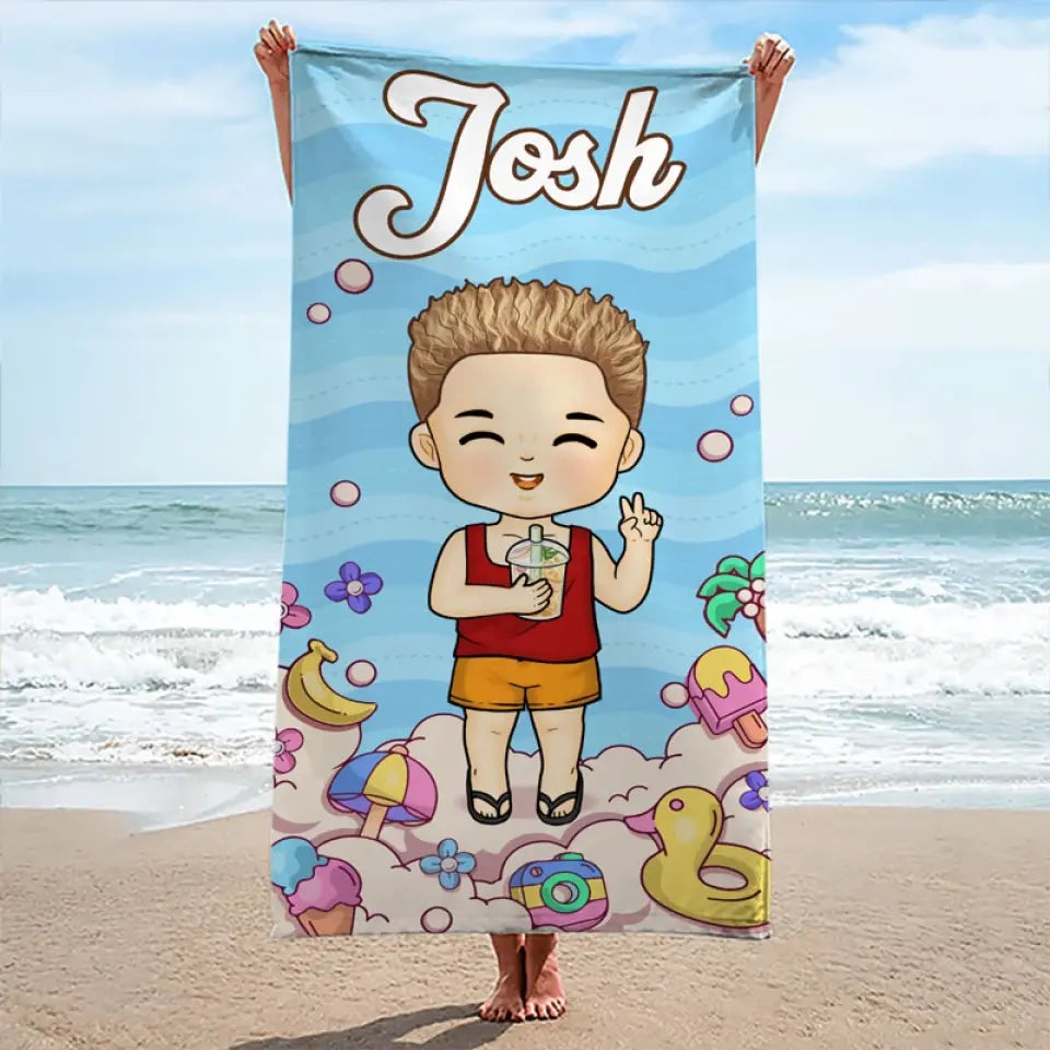 Retrouvez votre côté sauvage pendant les vacances d'été - Serviette de plage personnalisée pour toute la famille - Cadeau de vacances d'été pour les membres de la famille
