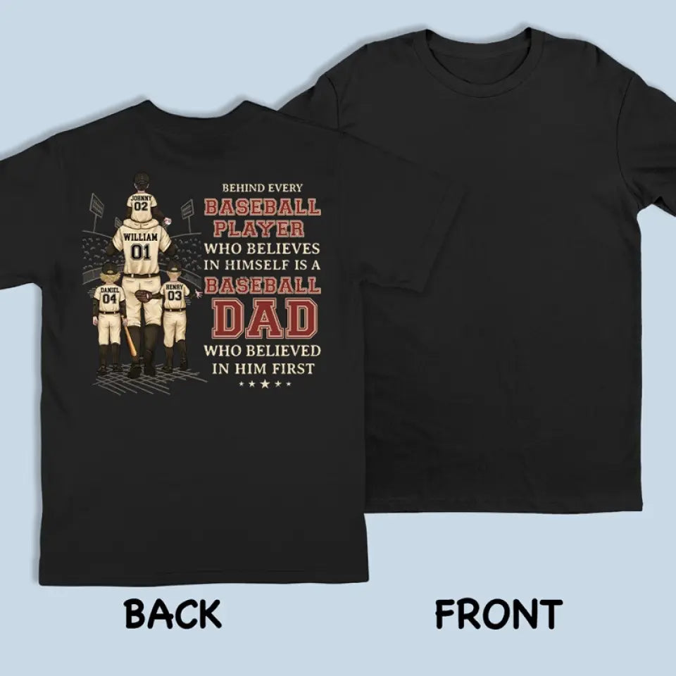 Derrière chaque joueur de baseball - T-shirt, sweat à capuche et sweat-shirt unisexe personnalisé avec imprimé dans le dos - Cadeau pour papa, amateur de sport et joueur de sport