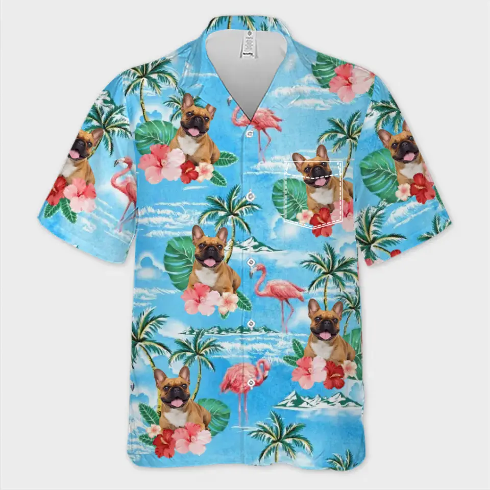 T-shirt hawaïen unisexe personnalisé avec photo « Apportez la joie à la plage » pour chien et chat - Cadeau idéal pour les vacances d'été, les propriétaires d'animaux et les amoureux des animaux.