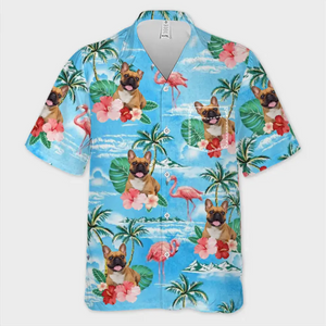 T-shirt hawaïen tropical unisexe personnalisé avec photo « Plage » - Cadeau idéal pour les vacances d'été, les anniversaires, les enfants, les propriétaires d'animaux et les amoureux des animaux.