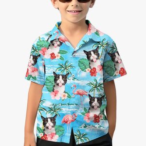 T-shirt hawaïen tropical unisexe personnalisé avec photo « Plage » - Cadeau idéal pour les vacances d'été, les anniversaires, les enfants, les propriétaires d'animaux et les amoureux des animaux.