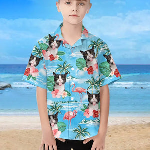 T-shirt hawaïen tropical unisexe personnalisé avec photo « Plage » - Cadeau idéal pour les vacances d'été, les anniversaires, les enfants, les propriétaires d'animaux et les amoureux des animaux.