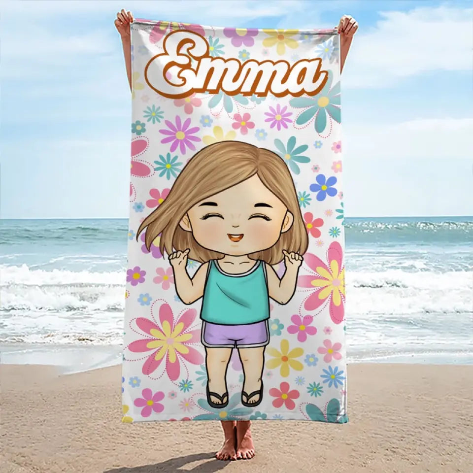 L'été rime avec bonheur - Serviette de plage personnalisée pour toute la famille - Cadeau de vacances d'été pour les membres de la famille