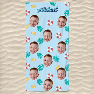 Serviette de plage personnalisée avec photo « Passons un été inoubliable » – Cadeau de vacances d'été pour les membres de la famille