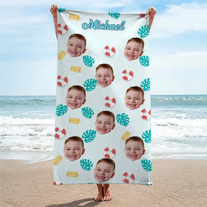 Serviette de plage personnalisée avec photo « Passons un été inoubliable » – Cadeau de vacances d'été pour les membres de la famille