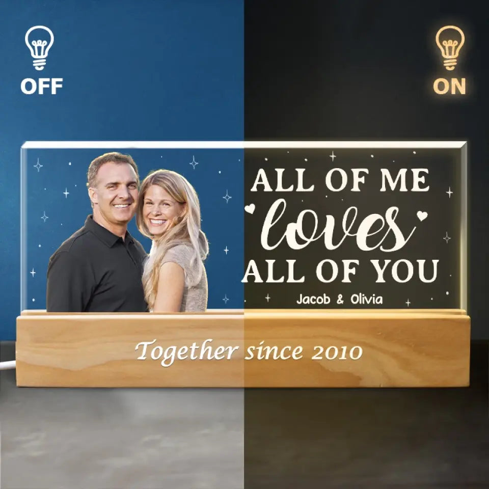 Photo personnalisée « Tout de moi, tout de toi » – Couple personnalisé lettres acryliques personnalisées veilleuse LED 3D – Cadeau pour mari femme, anniversaire