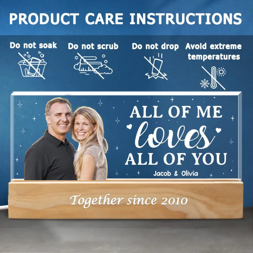 Photo personnalisée « Tout de moi, tout de toi » – Couple personnalisé lettres acryliques personnalisées veilleuse LED 3D – Cadeau pour mari femme, anniversaire