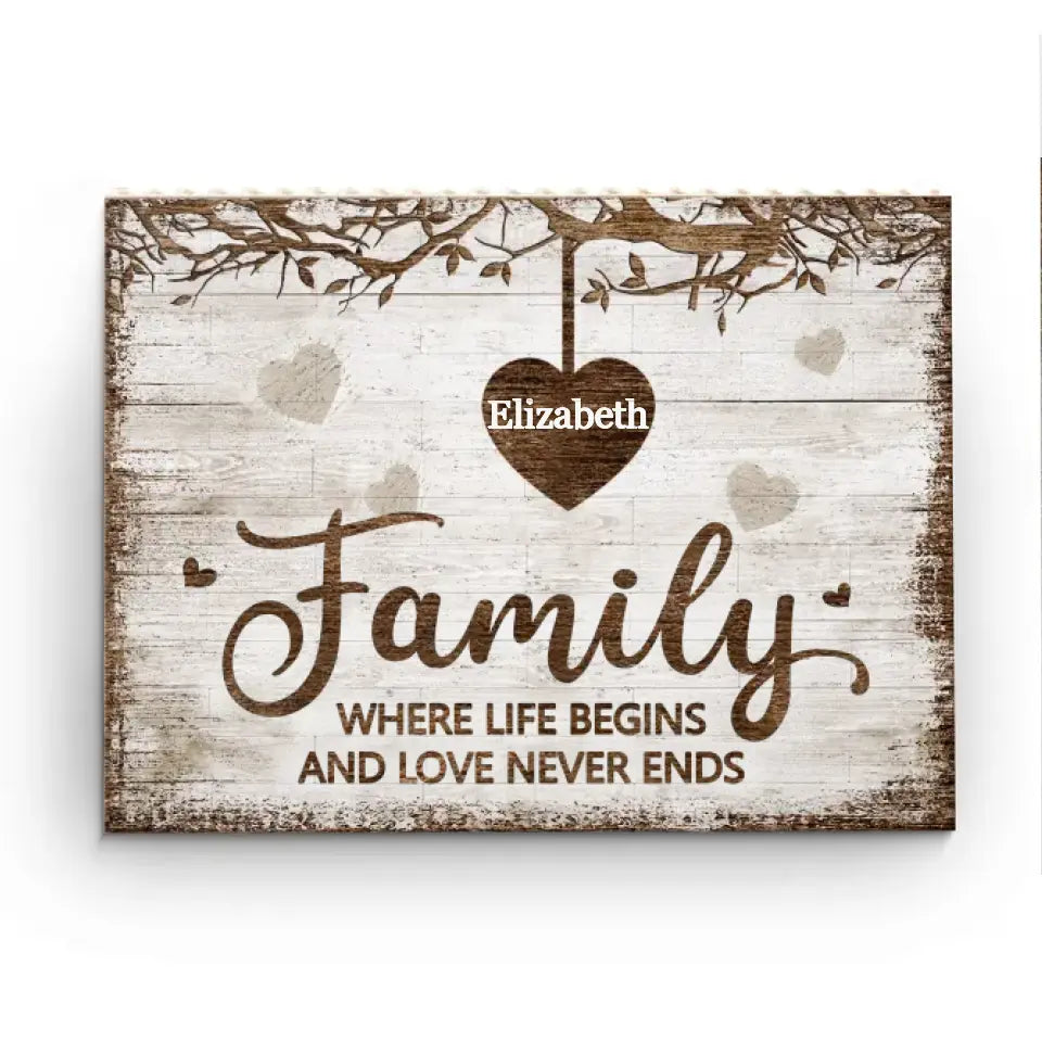 La famille est là où l'amour ne finit jamais - Blocs de construction rectangulaires horizontaux personnalisés pour la famille - Cadeau pour les membres de la famille