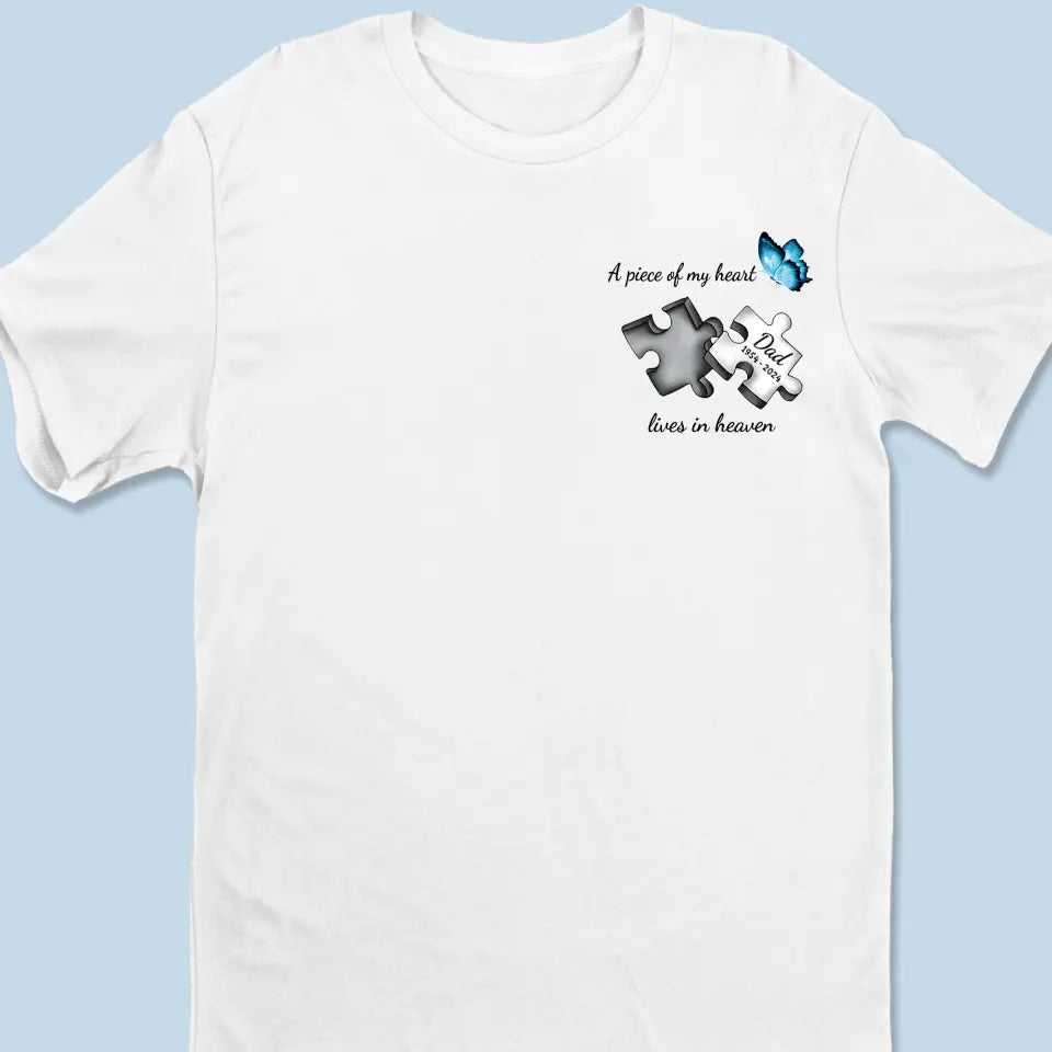 Un morceau de mon cœur vit au paradis - T-shirt unisexe personnalisé, sweat à capuche, sweat-shirt - Cadeau de condoléances pour les membres de la famille