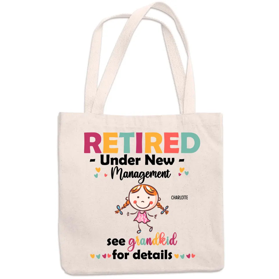 Retraité sous une nouvelle direction Voir les petits-enfants pour plus de détails - Sac fourre-tout personnalisé pour la famille - Cadeau pour grand-mère