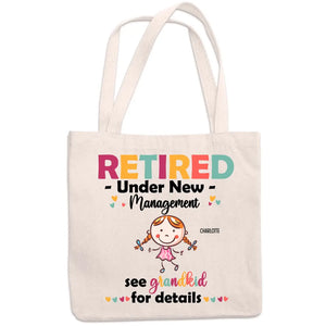 Retraité sous une nouvelle direction Voir les petits-enfants pour plus de détails - Sac fourre-tout personnalisé pour la famille - Cadeau pour grand-mère