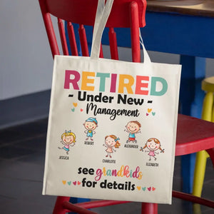 Retraité sous une nouvelle direction Voir les petits-enfants pour plus de détails - Sac fourre-tout personnalisé pour la famille - Cadeau pour grand-mère