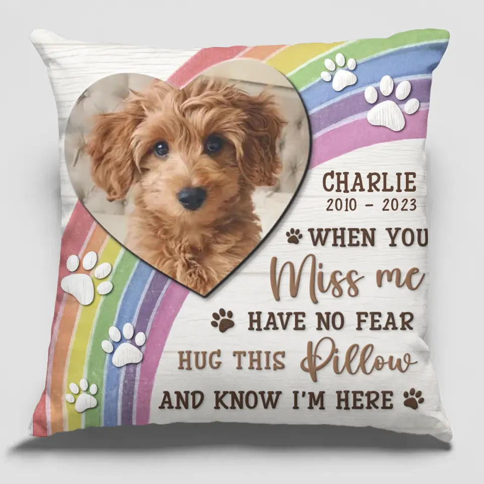 Coussin photo personnalisé « Quand tu me manques » : embrasse-le ! Coussin personnalisé commémoratif ! Nouveauté, cadeau de condoléances, cadeau pour les propriétaires d'animaux, amoureux des animaux AMZ