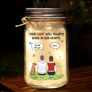 Votre lumière brillera toujours dans nos cœurs - Lampe commémorative personnalisée en pot Mason - Cadeau de condoléances pour les propriétaires d'animaux et les amoureux des animaux