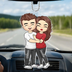 J'aime chaque centimètre de toi - Ornement de voiture personnalisé pour couple - Forme personnalisée en acrylique - Cadeau pour mari et femme, anniversaire