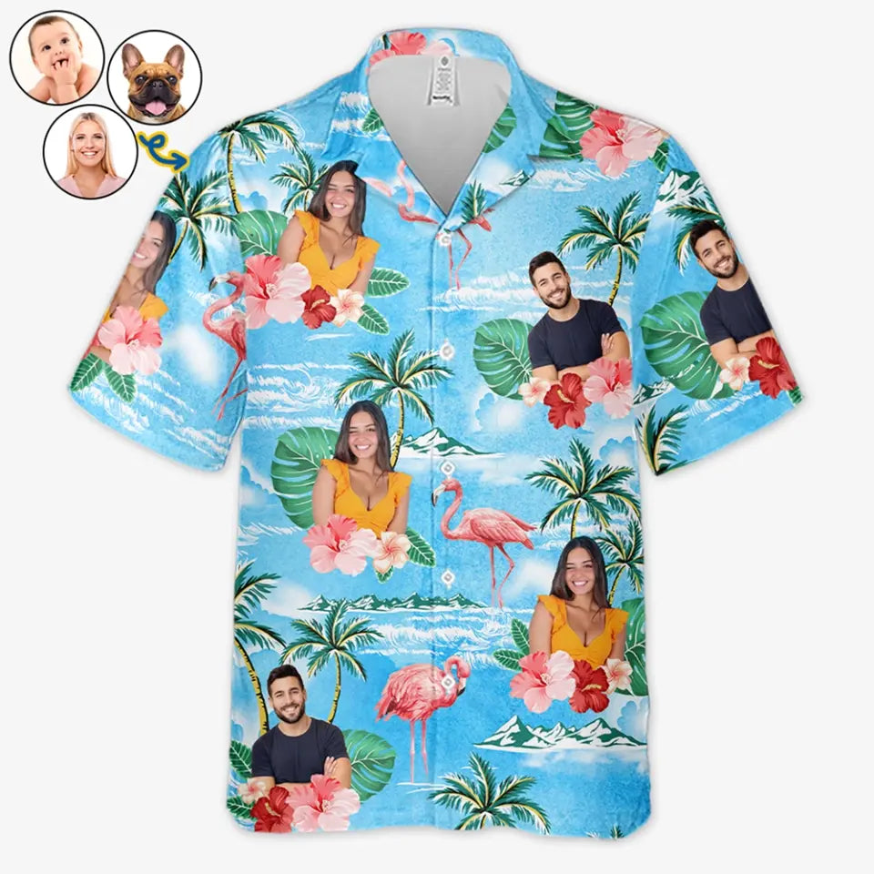 La famille est au cœur de la maison - T-shirt hawaïen tropical unisexe personnalisé - Cadeau pour les vacances d'été, pour les membres de la famille, les propriétaires d'animaux et les amoureux des animaux