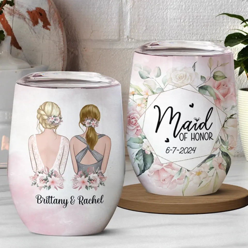 Une demoiselle d'honneur heureuse fait une mariée heureuse - Verre à vin personnalisé Bestie - Cadeau de mariage, cadeau de demoiselle d'honneur pour meilleures amies, meilleures amies, sœurs