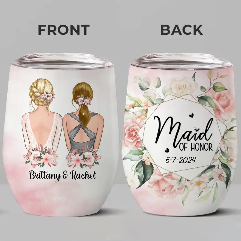 Une demoiselle d'honneur heureuse fait une mariée heureuse - Verre à vin personnalisé Bestie - Cadeau de mariage, cadeau de demoiselle d'honneur pour meilleures amies, meilleures amies, sœurs