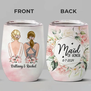 Une demoiselle d'honneur heureuse fait une mariée heureuse - Verre à vin personnalisé Bestie - Cadeau de mariage, cadeau de demoiselle d'honneur pour meilleures amies, meilleures amies, sœurs