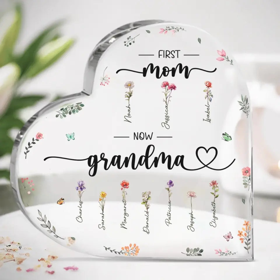 Merci pour votre amour et vos leçons sans fin - Plaque acrylique personnalisée en forme de cœur pour la famille - Cadeau pour maman, grand-mère
