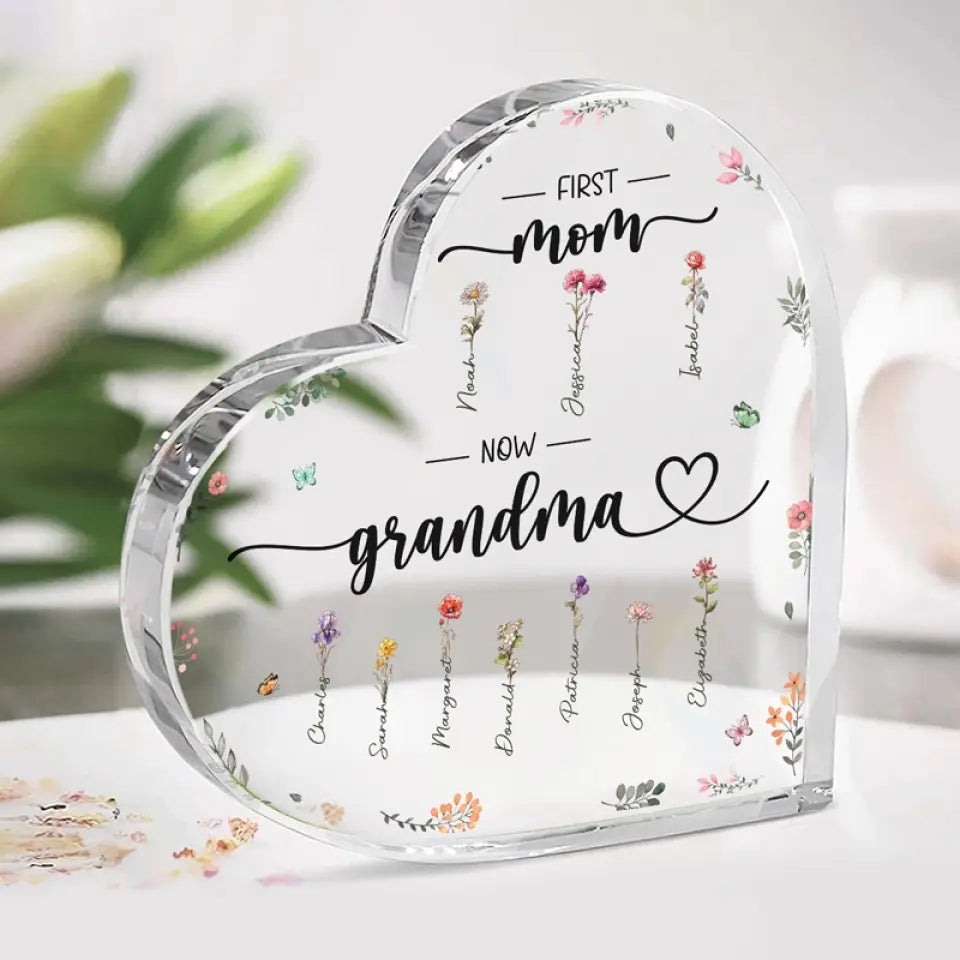Merci pour votre amour et vos leçons sans fin - Plaque acrylique personnalisée en forme de cœur pour la famille - Cadeau pour maman, grand-mère