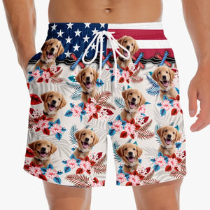Short de plage hawaïen personnalisé avec photo « Profitez de l'été » pour chien et chat, motif tropical Aloha pour homme - Cadeau pour le 4 juillet, pour les vacances d'été, pour un anniversaire ou pour les amoureux des animaux.