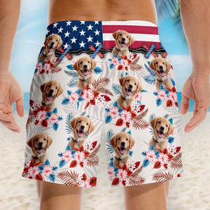 Short de plage hawaïen personnalisé avec photo « Profitez de l'été » pour chien et chat, motif tropical Aloha pour homme - Cadeau pour le 4 juillet, pour les vacances d'été, pour un anniversaire ou pour les amoureux des animaux.