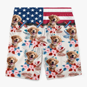 Short de plage hawaïen personnalisé avec photo « Profitez de l'été » pour chien et chat, motif tropical Aloha pour homme - Cadeau pour le 4 juillet, pour les vacances d'été, pour un anniversaire ou pour les amoureux des animaux.