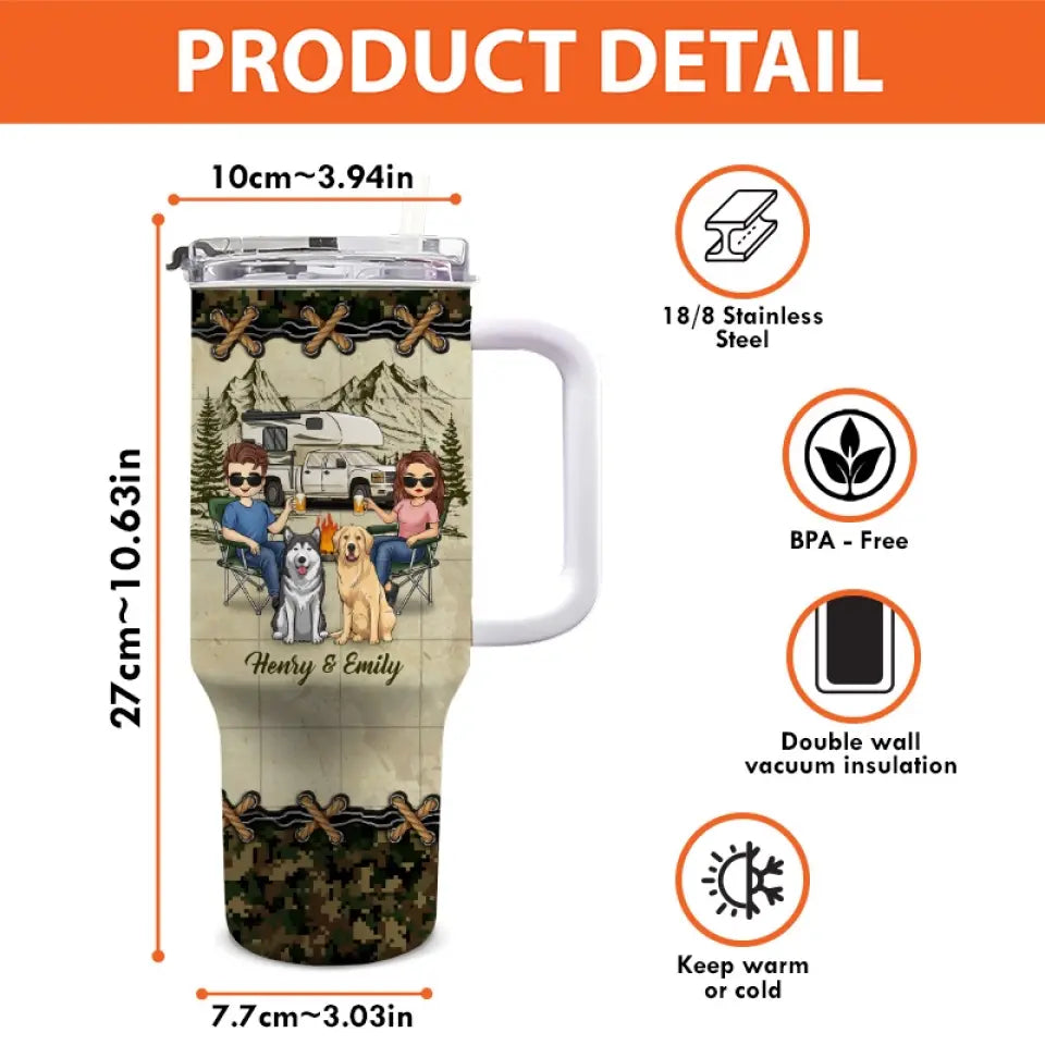 Toi, moi et le chien - Gobelet personnalisé en acier inoxydable de 113 g avec poignée - Cadeau pour mari, femme, amoureux du camping, propriétaires d'animaux de compagnie