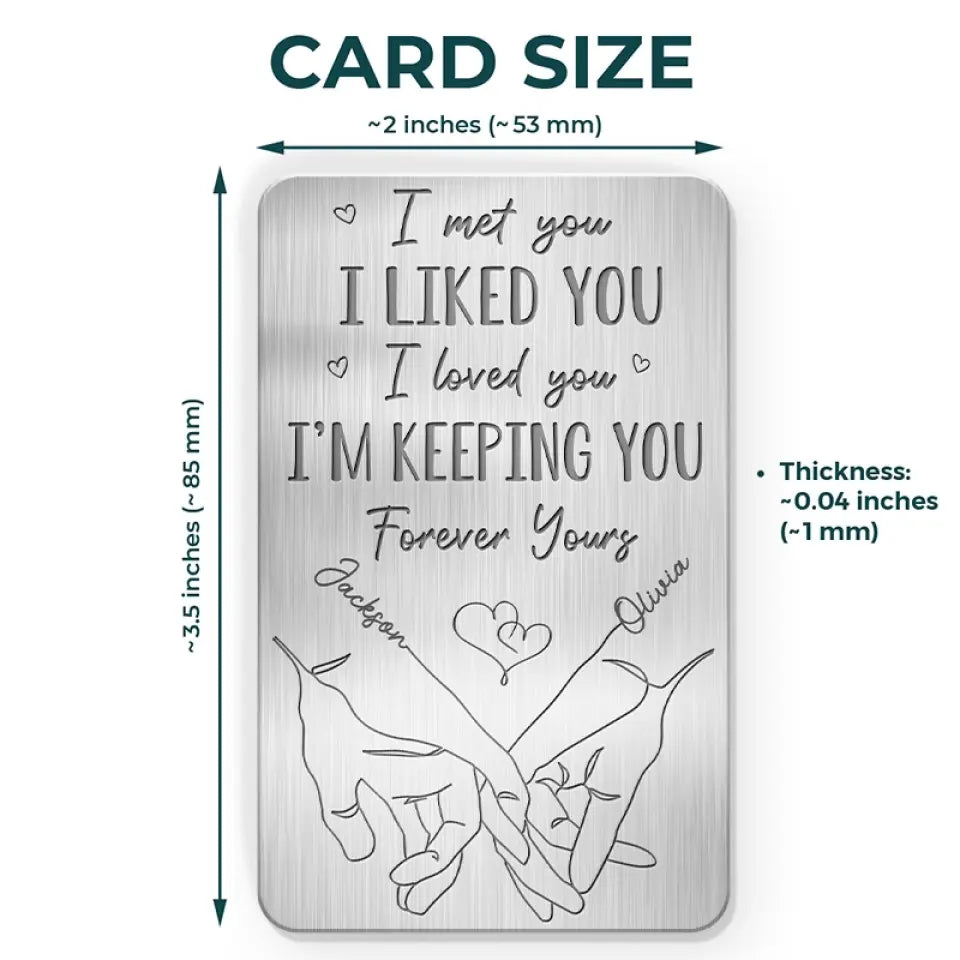 Je t'ai aimé, à toi pour toujours - Carte portefeuille personnalisée en aluminium pour couple - Cadeau pour mari et femme, anniversaire