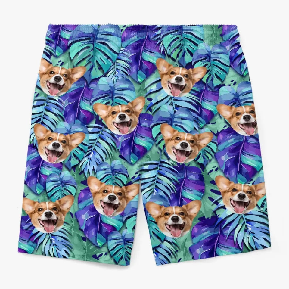 Short de plage hawaïen personnalisé « Rencontrez-moi là où le ciel touche la mer » pour chien et chat, short de plage hawaïen tropical Aloha pour homme - Cadeau de vacances d'été, cadeau d'anniversaire pour propriétaires d'animaux et amoureux des animaux