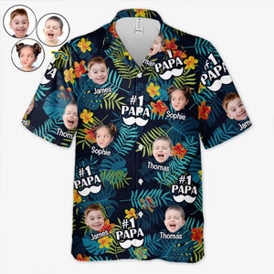 Photo personnalisée « Tu es le meilleur papa du monde » - T-shirt hawaïen tropical unisexe personnalisé pour la famille - Cadeau de vacances d'été, cadeau pour papa, grand-père
