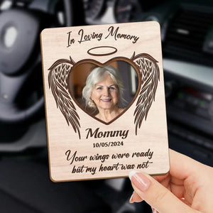 Photo personnalisée « Vos ailes étaient prêtes, mais mon cœur ne l'était pas » - Clip de pare-soleil de voiture personnalisé commémoratif - Cadeau de condoléances pour les membres de la famille