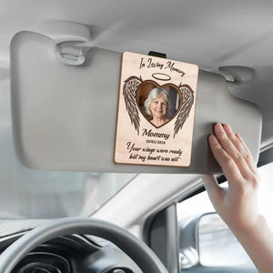 Photo personnalisée « Vos ailes étaient prêtes, mais mon cœur ne l'était pas » - Clip de pare-soleil de voiture personnalisé commémoratif - Cadeau de condoléances pour les membres de la famille
