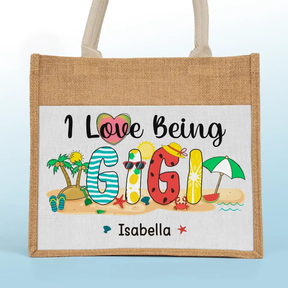 Je sens la brise estivale - Sacs fourre-tout personnalisés pour la famille, sacs fourre-tout en jute, sacs de plage - Cadeau pour grand-mère