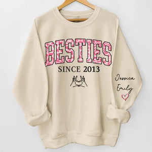 Nous sommes amis depuis - Sweat-shirt unisexe personnalisé Bestie avec motif sur la manche - Cadeau pour meilleures amies, BFF, sœurs