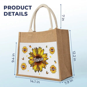 Nous vivons et fleurissons avec grâce - Sacs fourre-tout personnalisés pour la famille, sacs fourre-tout en jute, sacs de plage - Cadeau pour maman, grand-mère