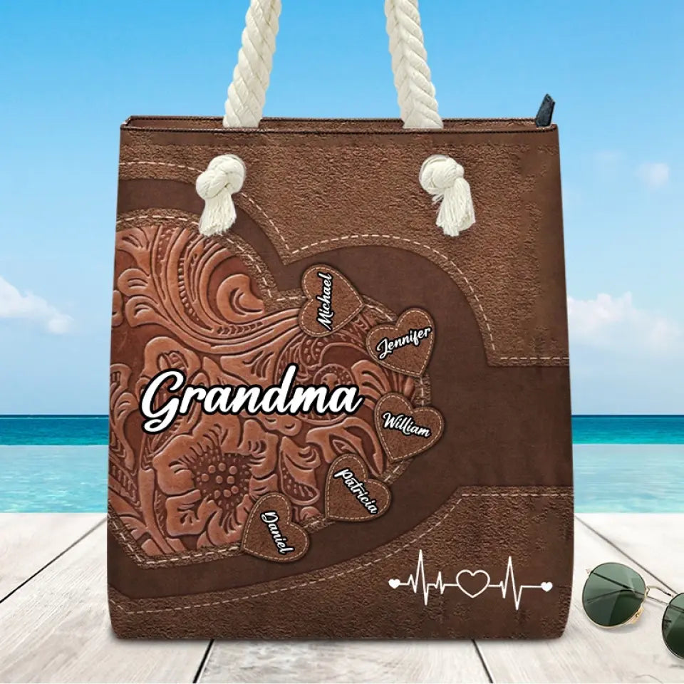 Maman, le cœur de la famille - Sac de plage personnalisé pour la famille - Cadeau pour maman et grand-mère