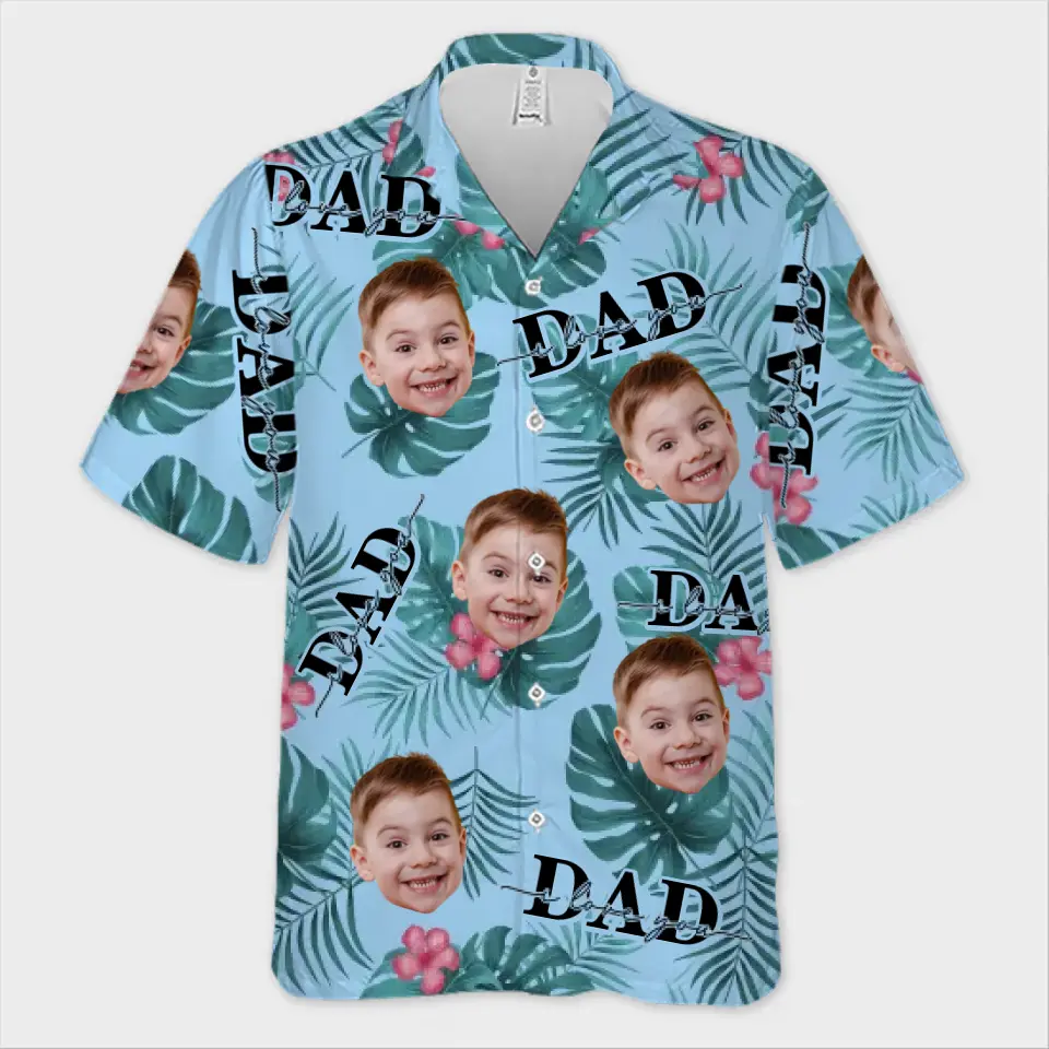 Photo personnalisée juste un père et sa fille - Chemise hawaïenne tropicale unisexe personnalisée pour la famille - Cadeau de vacances d'été, cadeau pour papa, grand-père