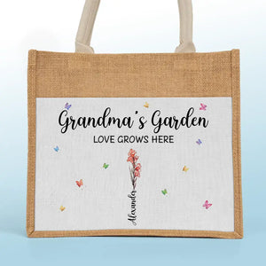 Jardin de grand-mère - Sacs fourre-tout personnalisés pour la famille, sacs fourre-tout en jute, sacs de plage - Cadeau pour maman et grand-mère