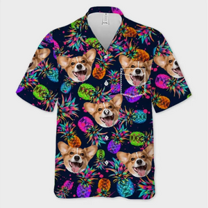 T-shirt hawaïen tropical unisexe personnalisé avec photo « État d'esprit estival » pour chien et chat - Cadeau idéal pour les vacances d'été, les propriétaires d'animaux et les amoureux des animaux.