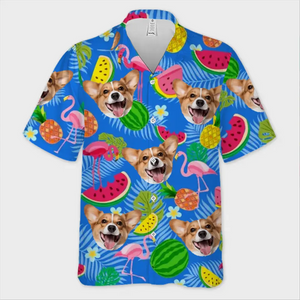 Personnalisez votre photo cet été pour un look plus spécial et élégant ! T-shirt hawaïen tropical unisexe personnalisé pour chien et chat ! Cadeau idéal pour les vacances d'été, les propriétaires d'animaux et les amoureux des animaux.